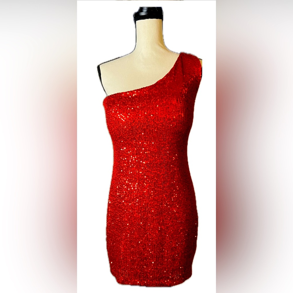 Red Sequin Cocktail Mini Dress
